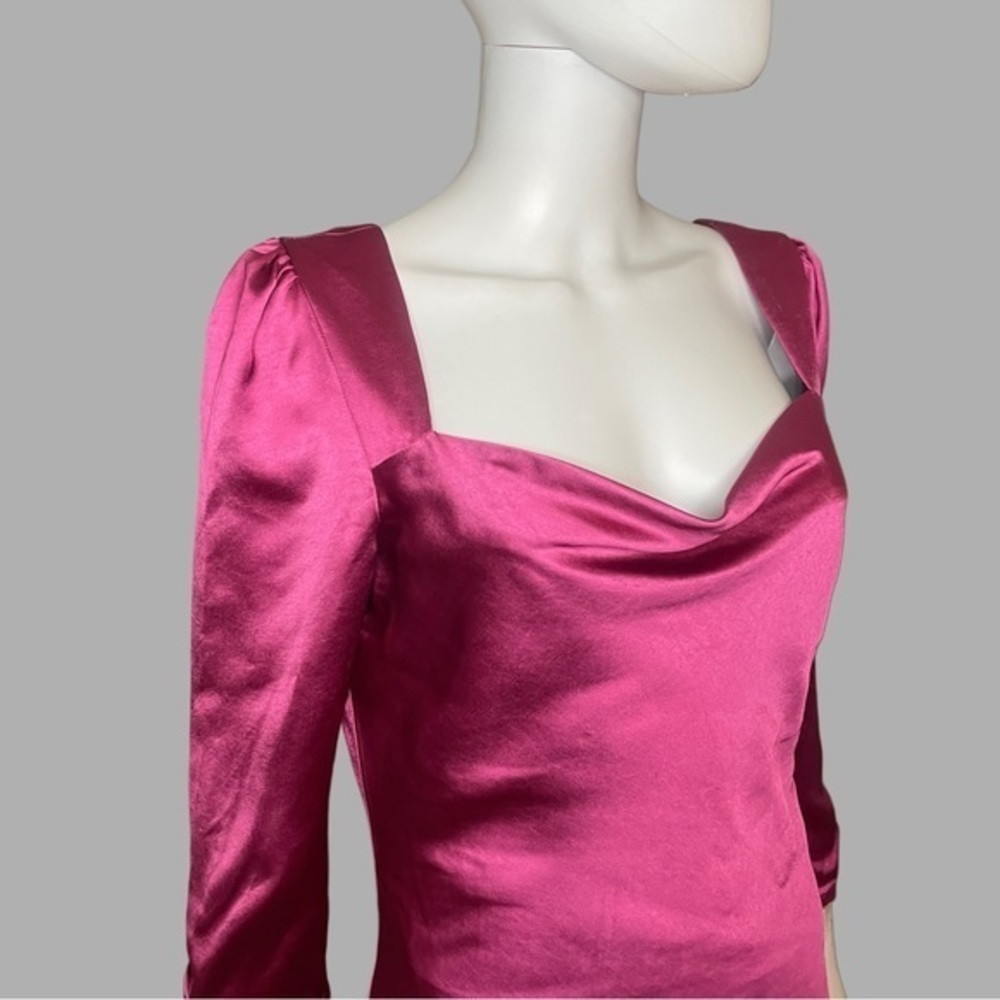 Lush Fuchsia‎ Long Sleeve Satin Mini Dress - Picture 3 of 6